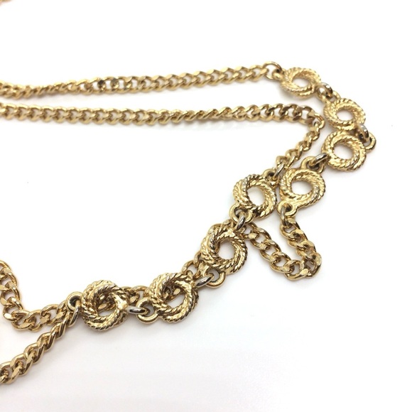 VINTAGE MONET GOLD TONE CHAIN LINK NECKLACE 27" LONG CIRCLE STATIONS LUXURIOUS - Picture 13 of 16